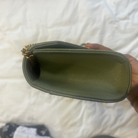 Saint Laurent Monogram Quilted Leather Envelope Shoulder Bag in Sage Green - Picture 4 of 5